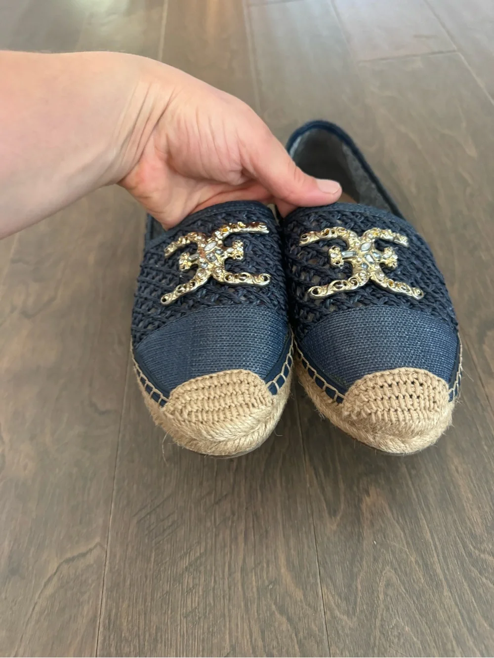Sam Edelman Navy Blue Espadrille Flats with Gold Logo
